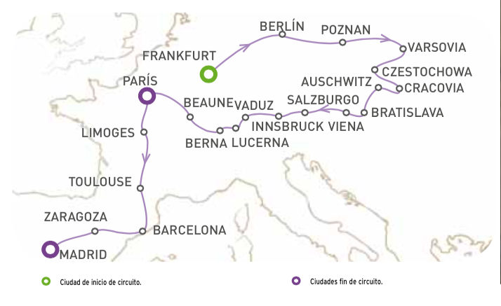 Circuito de EUROPA CENTRAL inicio en Frankfurt fin en Paris 15 días (ext. Madrid 19 días) 