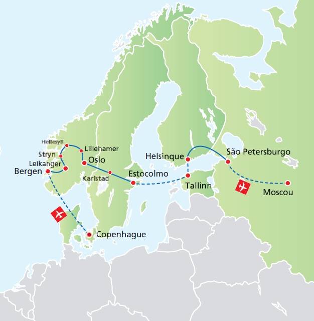 Circuito de 19 Dias, Escandinávia e Rússia,saídas ás sextas em Julho / Agosto / Setembro