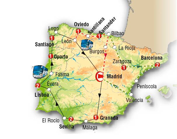 Portugal completo e Norte da Espanha - Península Ibérica e Marrocos