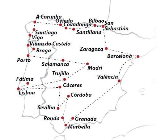 Circuito de 19 dias de ónibus ESPANHA E PORTUGAL, saídas ás quartas de Março a Outubro