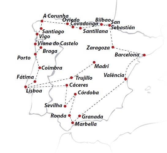 Circuito de 21 dias de ónibus pela PENÍNSULA IBÉRICA, saídas ás quartas de Março a Outubro