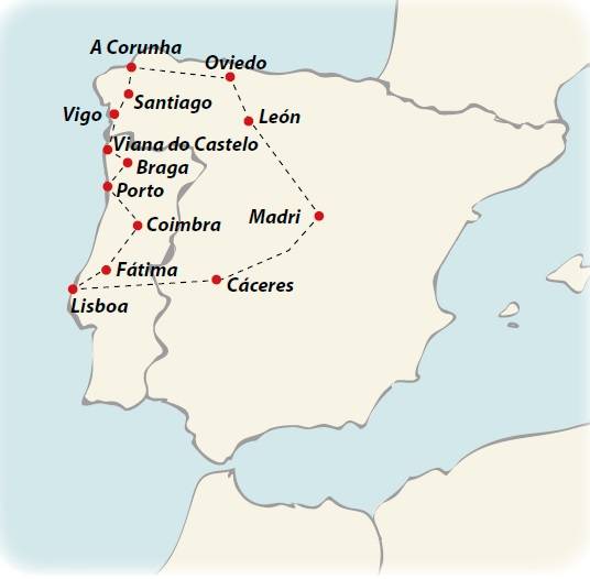 Circuito de 13 dias Madri, Galiza e Portugal, saídas aos domingos de Março a Outubro