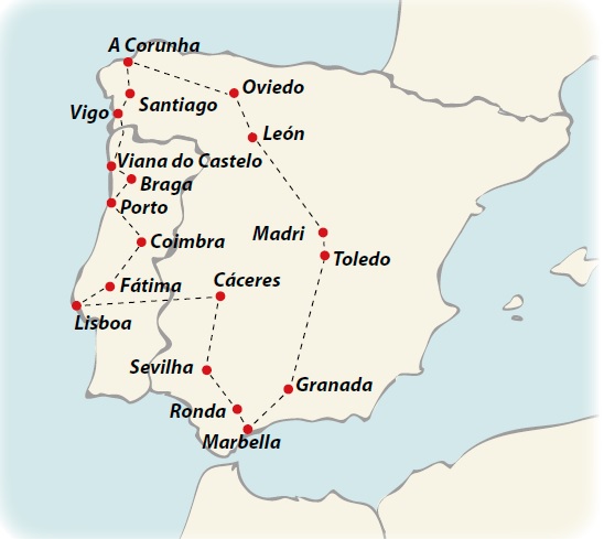 Circuito de 17 dias Madri, Galiza, Portugal e Andaluzia, saídas aos domingos de Mar. a Out