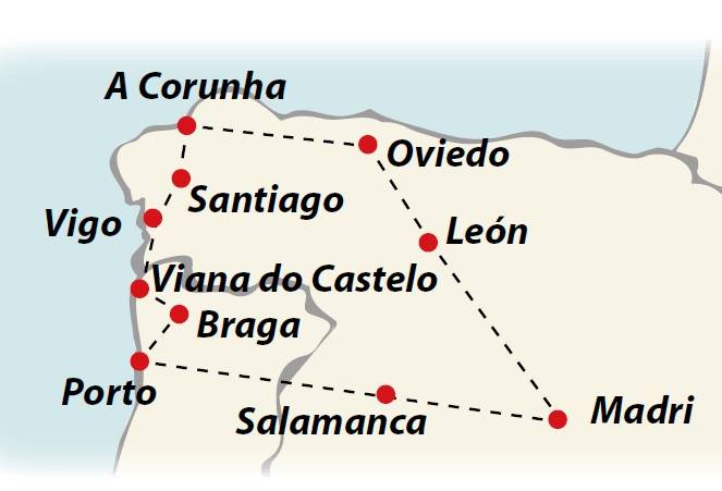 Circuito de 9 dias Madri, Galiza e Norte de Portugal, saídas domingos de Março a Outubro