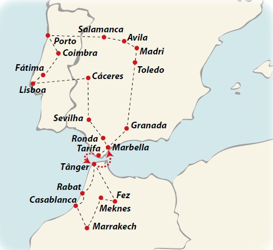 Mapa de Portugal e Espanha - Europa Destinos