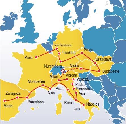 Circuito de 23 dias, EUROPA MULTICOLOR (Viena-Milão em avião) e Roma-Barcelona autocarro saídas quintas todo o ano