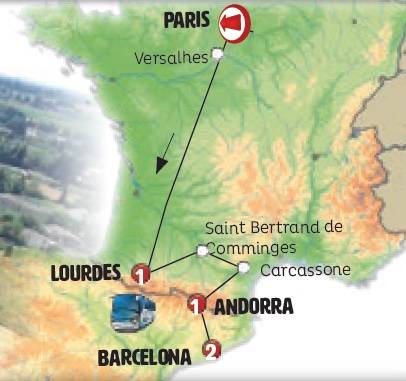 Circuito 6 Dias Paris Lourdes Andorra e Barcelona com inicio em PARIS