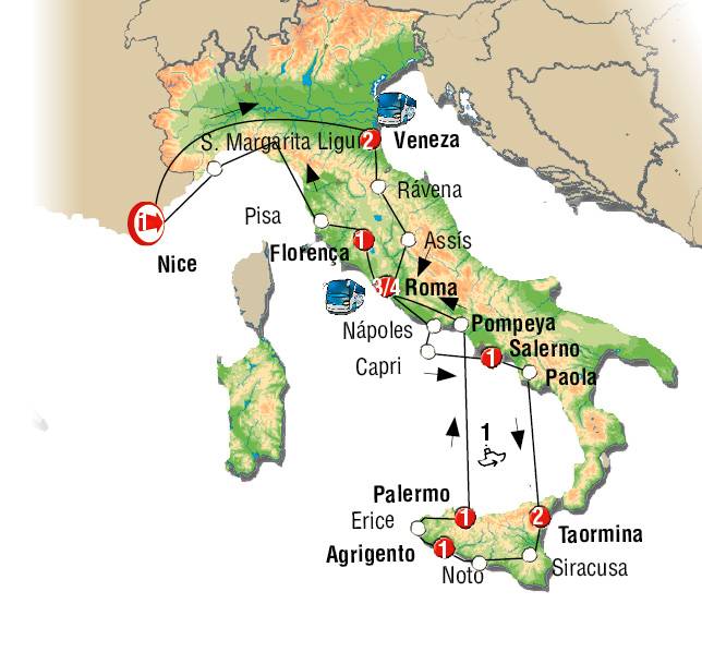 Circuito de 12 dias por Itália de Norte a Sul com final em PALERMO as Terças Feiras