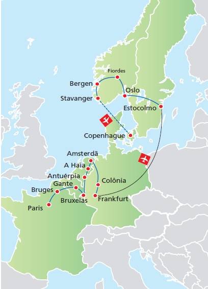 Circuito de 17 dias, PARIS E PAÍSES BAIXOS + ESCANDINÁVIA, saídas segundas de Maio a Setembro