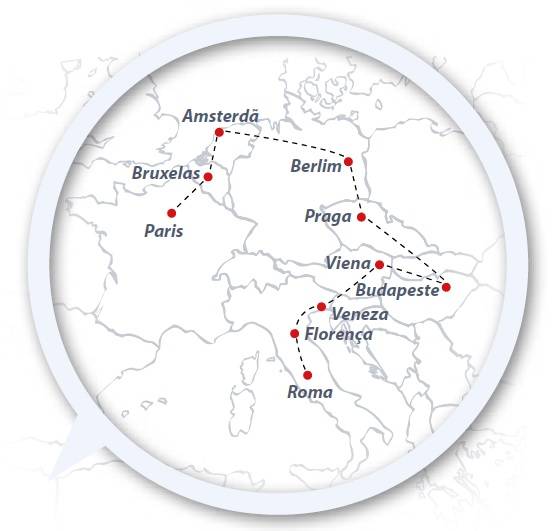 Circuito de 20 dias de ónibus MELODIAS da EUROPA de Paris a Roma, saídas quartas todo o ano