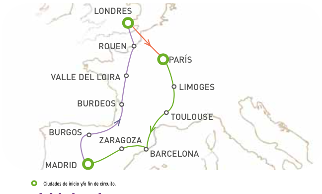 Circuito Triangulo de Europa, desde Paris a Londres o Paris como destino final, saliendo los Sábados, por 16 y/o 17 días