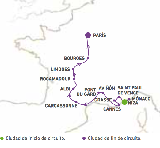 Circuito FRANCIA SECRETA desde NIZA a PARIS por 8 días de recorrido en Autocar los LUNES  