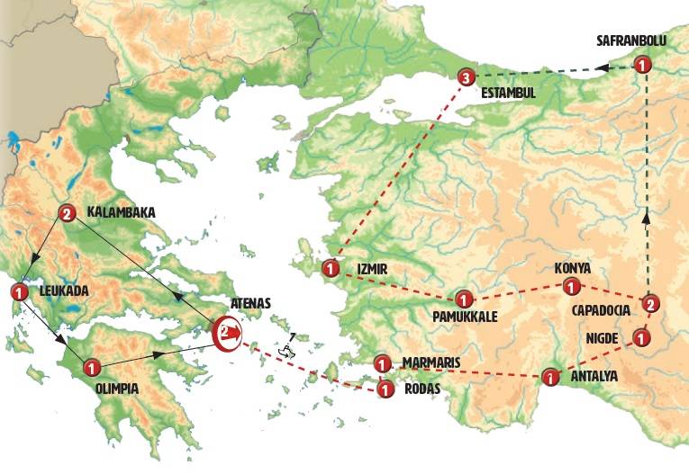 Circuito de 18 dias de ónibus Clássicos da Grécia e Turquia, saída de Atenas aos domingos