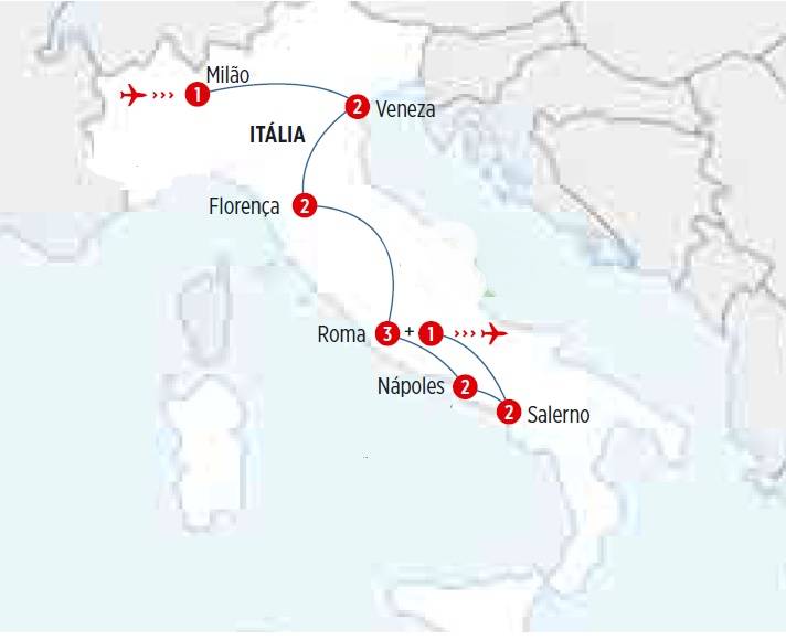Circuito de 14 dias, Grande Tour da Itália, saídas Segundas de Junho a Setembro