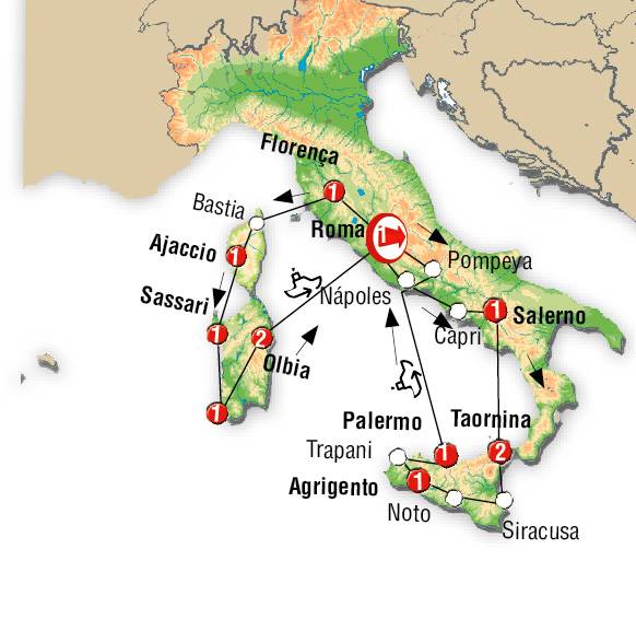 Roteiro de 14 dias por Itália, Córsega, Sardenha e Sicilia inicio em ROMA ás Segundas