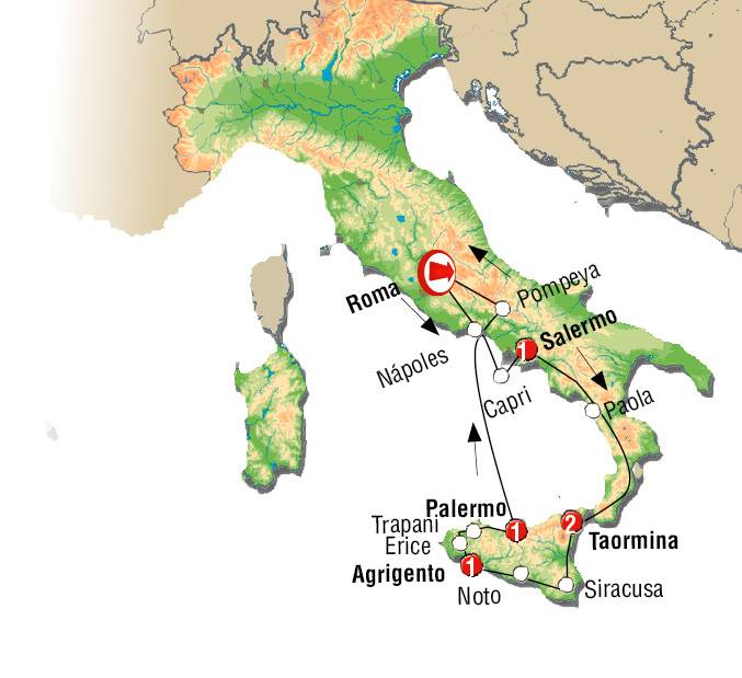 Circuito de 9 dias por Sicília e Sul da Italia Fim Palermo com Roma, saídas ás sextas 