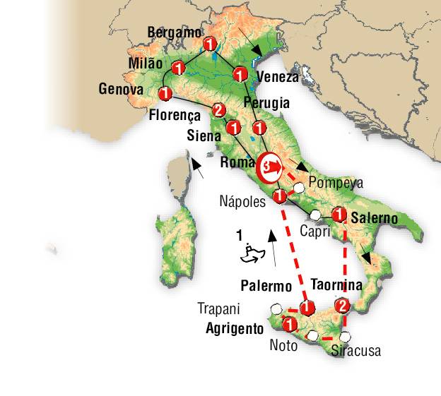 Circuito de 19 dias em AUTOCARRO,Viva Itália e Sicília com inicio em Roma as Quartas 