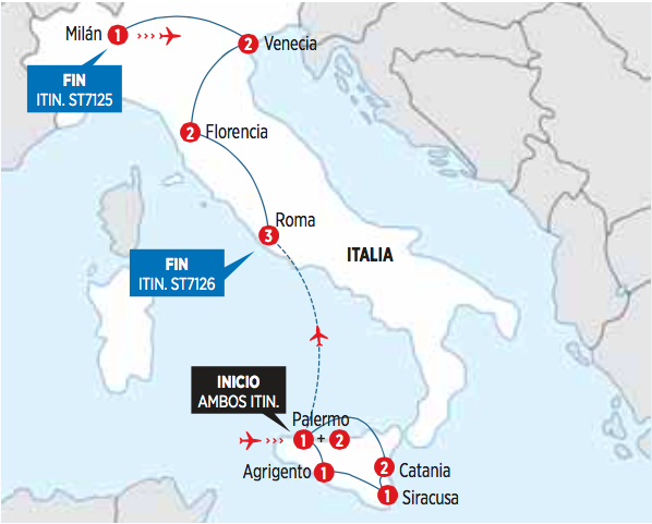 Circuito de 12 dias por SICILIA Y ROMA salida desde PALERMO recorrido en AUTOCAR 