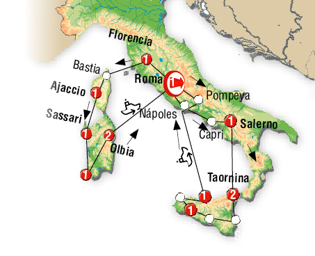 Italia, Corcega, Cerdeña y Sicilia