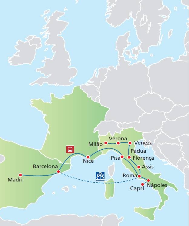 Circuito de 12 dias, Itália Sonhada, Cote DAzur e Espanha, opção barco saídas segundas todo o ano