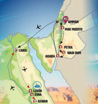 Viaje de 15 dias por Jordania y Egipto con Crucero por Nilo 