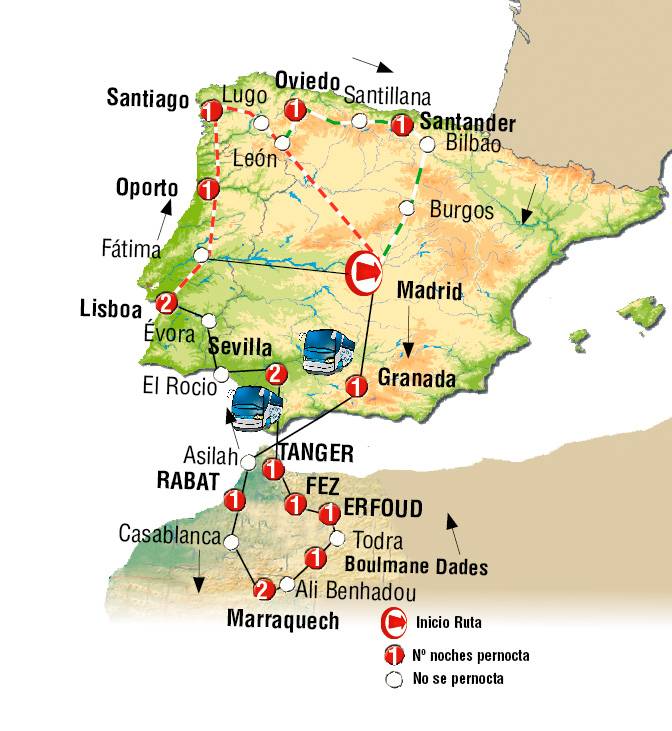 Portugal completo e Norte da Espanha - Península Ibérica e Marrocos