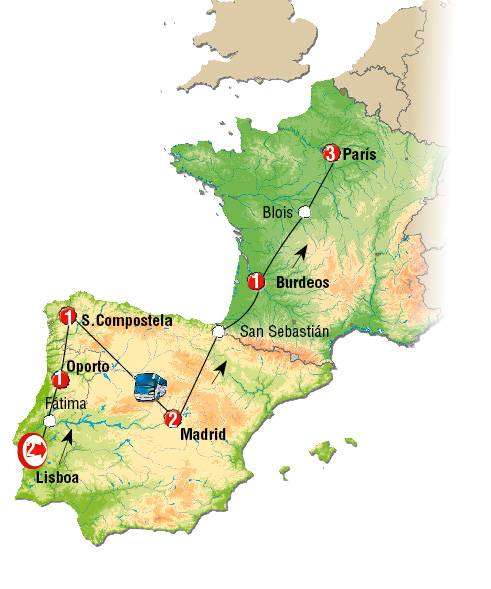 Portugal, Galicia, Madrid y París