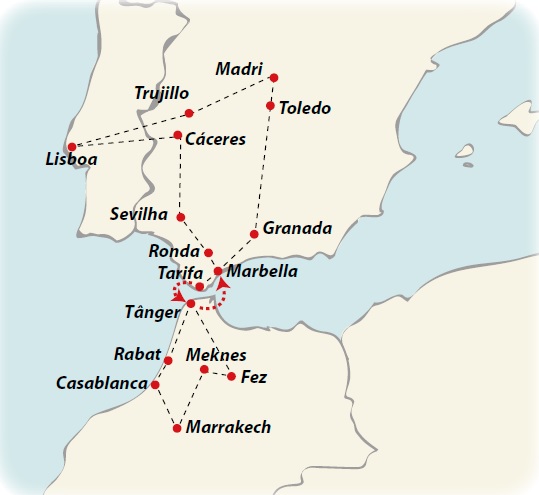 Circuito de 17 dias Lisboa, Andaluzia e Marrocos, saídas ás terças de Abril a Outubro