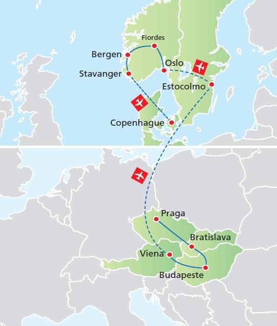 Circuito de 19 dias, Praga Budapeste e Viena com Escandinávia, saídas de Maio a Setembro